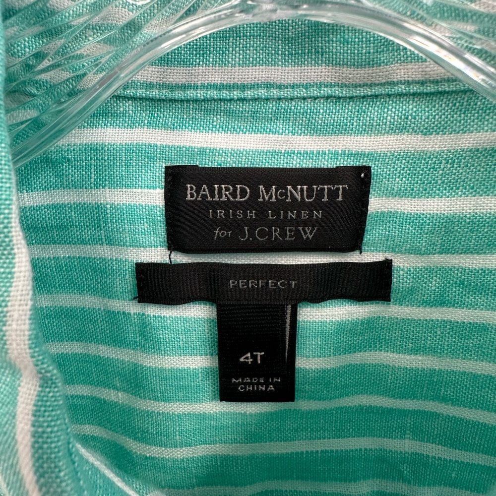 Baird McNutt J. Crew Green Striped Irish Linen Shirt Perfect Fit Size 4T - Picture 5 of 8